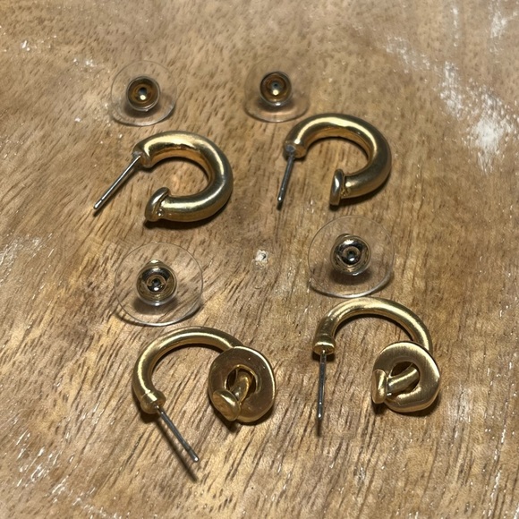 Gold Tone Half Hoop Earrings - Picture 9 of 11